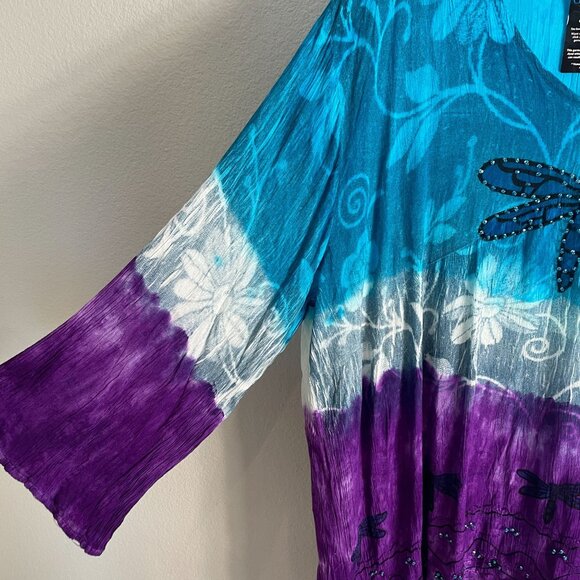 NEW Greater Good Womens Plus 4X Tunic Top Dragonfly Blue Purple V Neck Shirt - Picture 12 of 12
